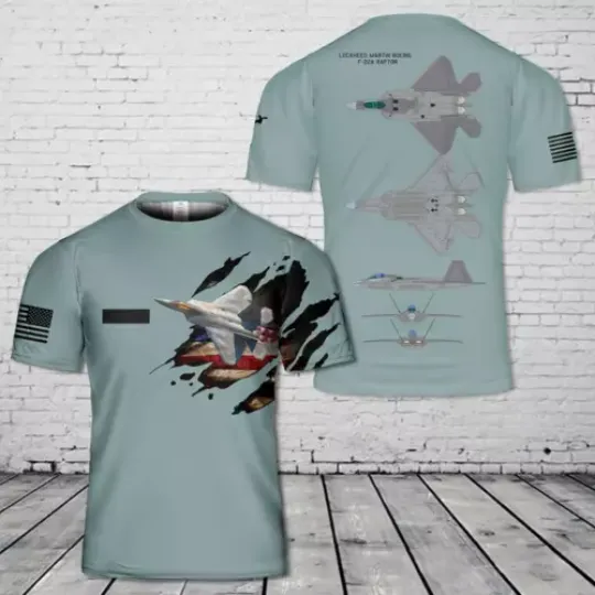 Custom Name US Air Force Lockheed Martin F-22A Raptor T-Shirt 3D Unisex Tee
