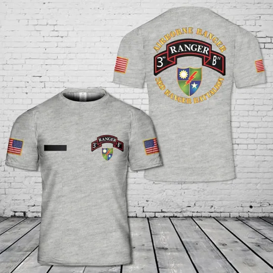 Custom Name US Army 3rd Ranger Battalion - Airborne T-Shirt 3D Fullsize