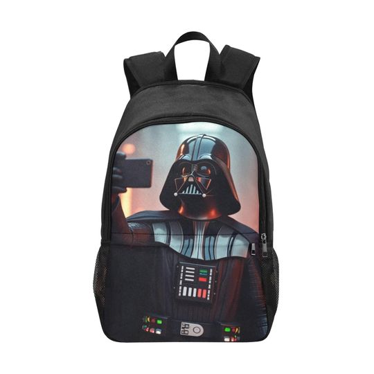 Darth Vader Backpack  Star Wars Fabric Bookbag with Mesh Pockets, 17" School Bag for Boys Girls, Galaxy Print Gift for Fans