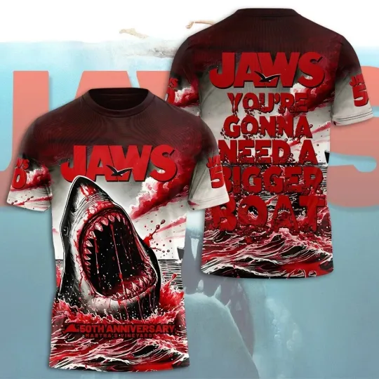 Jaws 50Th Anniversary 3D All Over Printed T Shirt All Size S-5XL