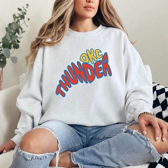Groovy OKC Thunder Sweatshirt for Women, Retro Oklahoma City Basketball Graphic Sweater