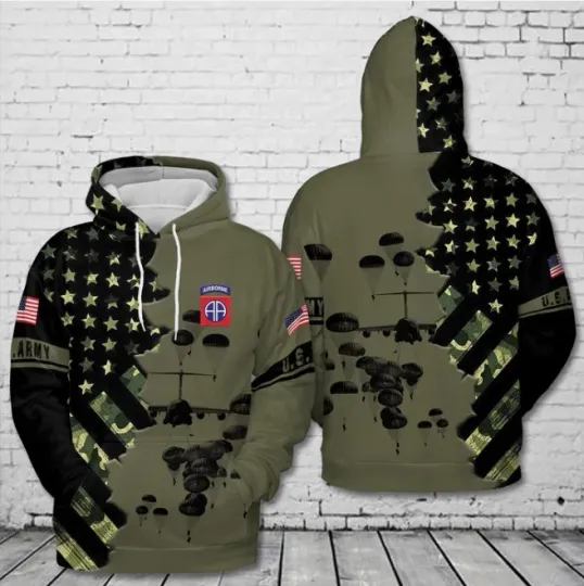 US Army Paratroopers With The 82nd Airborne Division Parachute 3D Hoodie