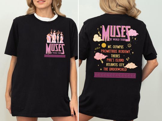 Vintage Hercules Muses 97 World Tour Double Sided T-Shirt, Disneyland Family Holiday Retro Tee, WDW Muses Shirt