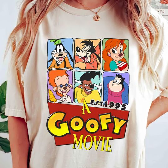 Retro A Goofy Movie Est 1995 Characters Group Shot T-shirt, Max Roxanne Powerline Shirts, Disneyland Family Trip Shirt, Magic Kingdom Shirt
