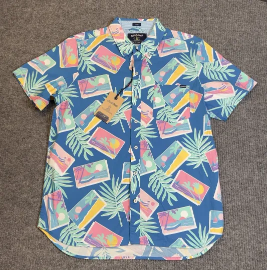 Chubbies Men Large The Wish You Were Here Friday Shirt Tropical Button Up NEW