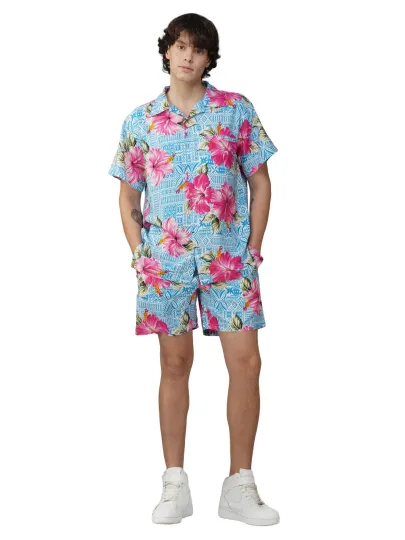 Men's Hawaiian Shirt and Shorts Set - Short Sleeves Mauri Hibiscus Summer Shirt