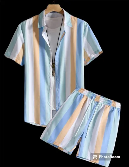 Outfit size 2Xl Men Hawaiian Shirt Shorts 2 Pieces New Tropical Blue