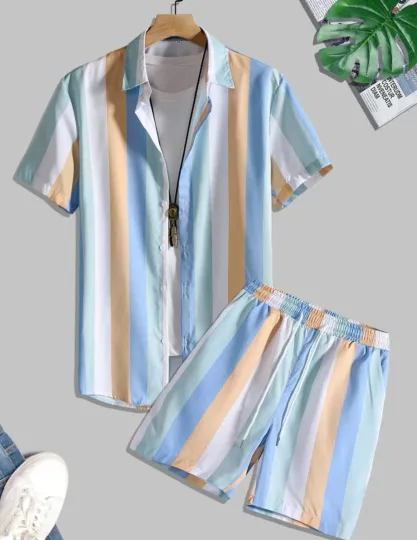 Outfit size Large Men Hawaiian Shirt Shorts 2 Pieces New Tropical Blue