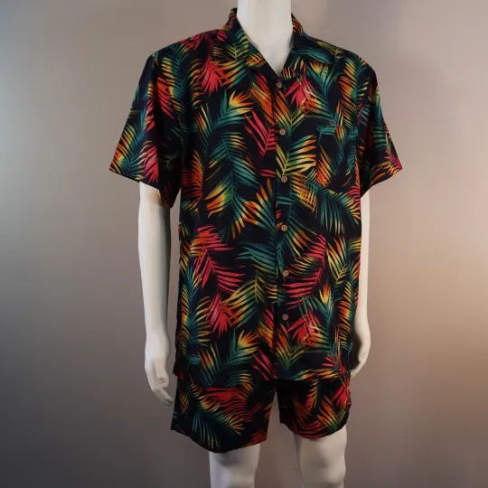 Trunks Surf And Swim Co Mens L Beachwear Shirt and Swim Short Set Feather Leaf