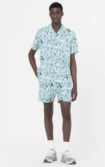 Mens Dickies NEW Two Piece Shirt And Shorts Set Size Medium Blue Floral Mushroom