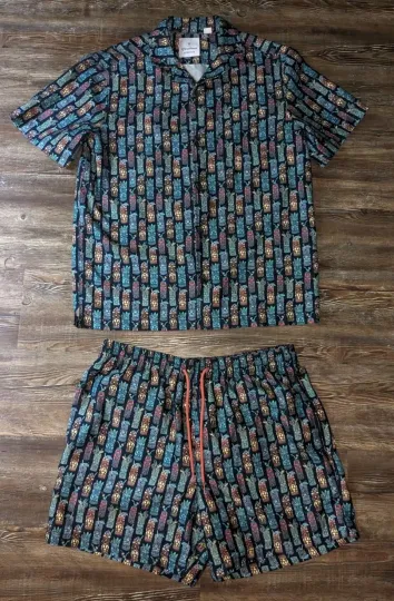 Caribbean Swimwear mens 2 piece set swim shorts large & button down shirt Medium