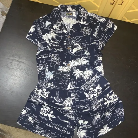 aloha fashion Hawaiian dark Blue And White Set Size 8