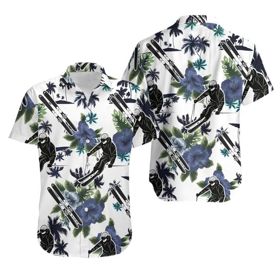 Skiing White Empire With All Hawaiian, Summer Party Shirt, Buttom Down Shirt