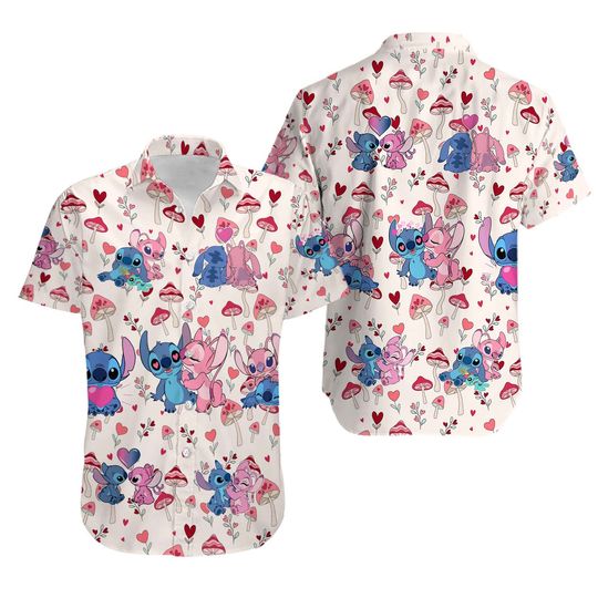 Stitch and Angel Hawaiian Shirt, Disney Stitch Hawaiian Shirt