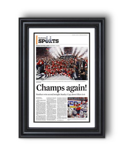 2025 Florida Panthers Stanley Cup Winners "Champs Again!" UnFramed Sports Edition Newspaper Style