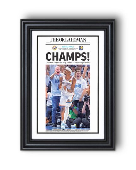 2025 Oklahoma City Thunder NBA Finals "CHAMPS!" UnFramed Newspaper Style