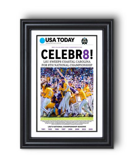 2025 Louisiana Baseball CELEBR8! College World Series Champions UnFramed Newspaper Style