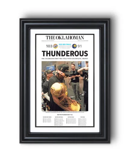 2025 Oklahoma City Thunder NBA Champions Unframed Poster - Newspaper Style