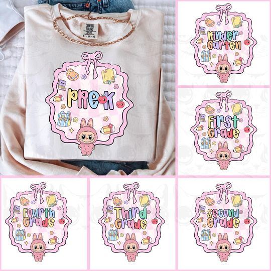 Labubu Back to School, Teacher First Day Shirt, Checkered Sublimation for Pre-K to 3rd Grade