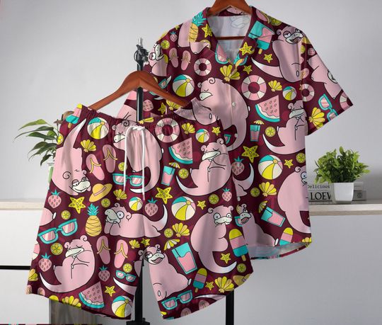 Slowpoke Hawaiian Shirt Hawaii Button Up Shirt Summer Hawaiian Short Tropical Hawaii Set Slowpoke Shirt Gifts