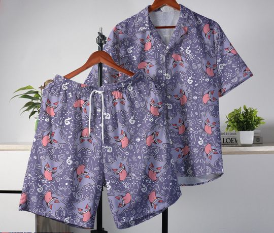 Gengar Hawaiian Shirt Aloha Hawaii Set Tropical Button Up Shirt Summer Hawaiian Short Gengar Shirt Gifts