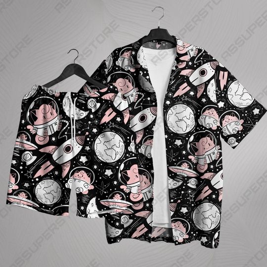 Moonbeam Astronauts Hawaiian Shirt Tropical Summer Short Summer Hawaii Set Hawaii Button-Up Shirt Gift