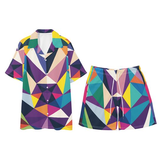 Men's Regular Fit Hawaiian Short Sleeve Shirt and Shorts Set