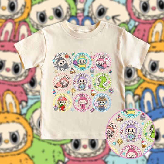 Funny Labubu Monster Kids T-Shirt, Trendy Girls Youth Tee, Cartoon Character Gift