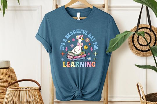 Beautiful Day for Learning Teacher Shirt, Cute Goose Tee, Back to School T-Shirt, Reading Gift for Teacher