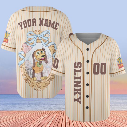 Custom Toy Story Slinky Coquette Bow Baseball Jersey, Toy Story Baseball Jersey, Disney Jersey, Gift For Baseball, Birthday Gift
