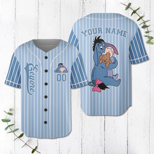 Custom Eeyore Baseball Jersey With Name & Number, Winnie Pooh Eeyore Baseball Jersey, Gift for Kids, Disney Baseball Jersey, Baseball Gift