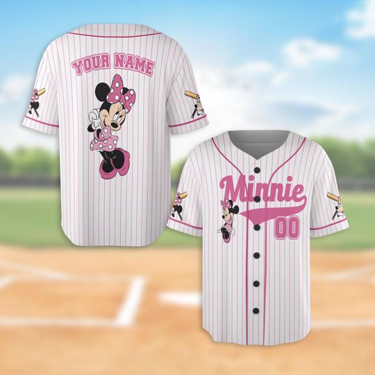 Custom Minnie Mouse Baseball Jersey With Name & Number, Disney Minnie Baseball Jersey, Gift for Kids, Disney Baseball Jersey