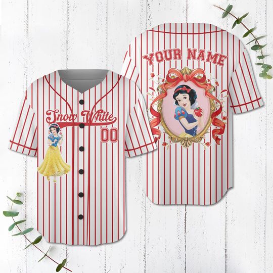 Custom Coquette Bow Princess Snow White Baseball Jersey, Disney Snow White Baseball, Gift for Kids, Disney Baseball Jersey, Baseball Gift