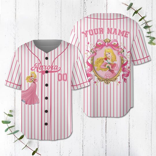 Custom Coquette Bow Princess Aurora Baseball Jersey, Sleeping Beauty Baseball Jersey, Gift for Kid, Disney Baseball Jersey, Baseball Gift