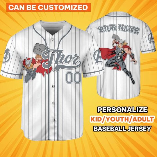 Custom Thor God Of Thunder Jersey, Superhero Squad Birthday Jersey, Marvel Family Matching Shirt, Avenger Team Fans