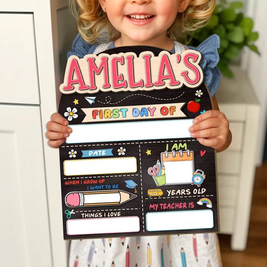 Custom First Day Of School Sign, 1st Day of School Board, Custom Reusable School Sign, First Day of Kindergarten Sign, Back to School Sign