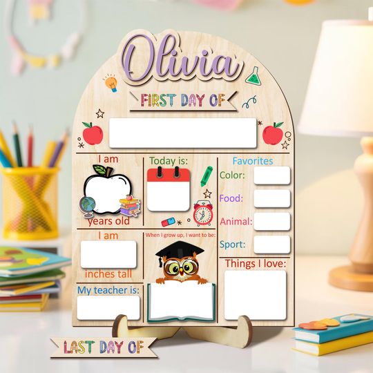 Custom Name Back To School Board, Custom First Day Last Day Of School Sign, 1st Day of School Board, Reusable Back To School Dry Erase Sign