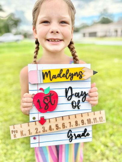 Personalized Back to School Sign, First Day of School Photo Prop, Interchangeable Back to School Sign