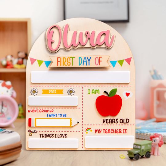 Personalized First Day of School Sign, Last Day School Board, Custom Wooden Back to School Sign for Kids, Preschool Prop SS88