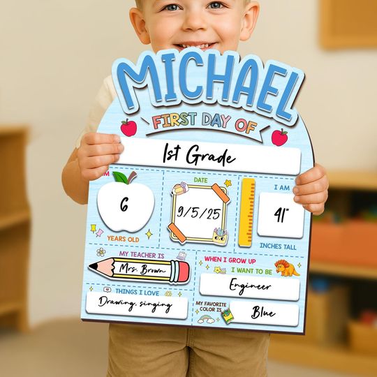 Back To School Sign, Custom First Day of School Board, Preschool Back To School Dry Erase Sign, Custom Name Sign, Last Day of School Sign