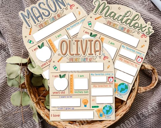 Personalized First Day of School Sign, Reusable Chalkboard Sign, Custom Wooden School Sign, 1st Day of Preschool, Dry Erase School Sign.