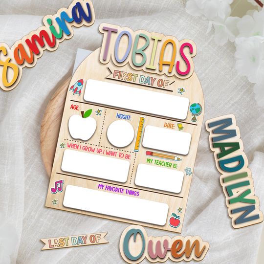 First Day of School Sign, Last Day of School Sign, Kindergarten Preschool Board, Wooden School Board Gift for Student, Back to School