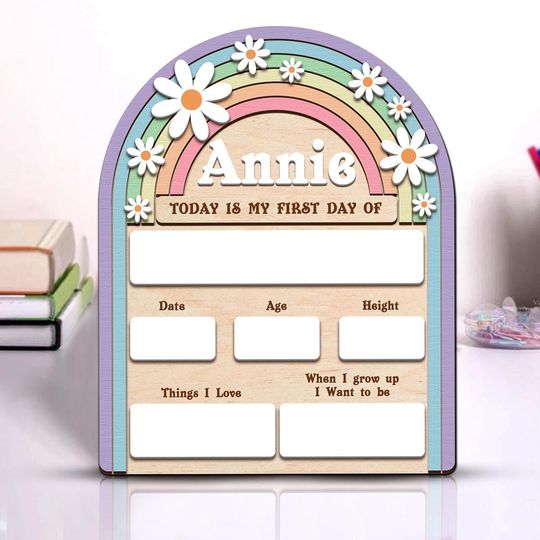 Rainbow First Day of School Sign, Kindergarten Preschool Board, Wooden School Board Gift for Student, My First Day of School, Back to School