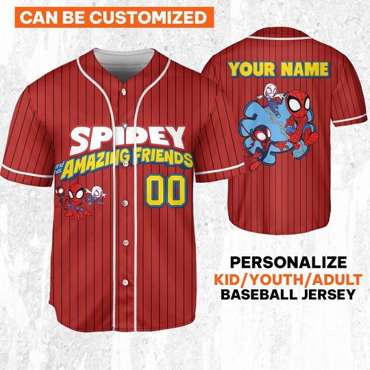 Personalize Spidey And His Amazing Friends, Custom Kid Youth Adult Baseball Jersey, Custom Disney Birthday Gift