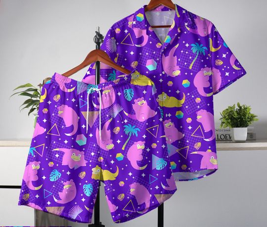 Slowpoke Hawaiian Shirt Tropical Button Up Shirt Summer Hawaiian Short Tropical Hawaii Set Slowpoke Shirt Gifts