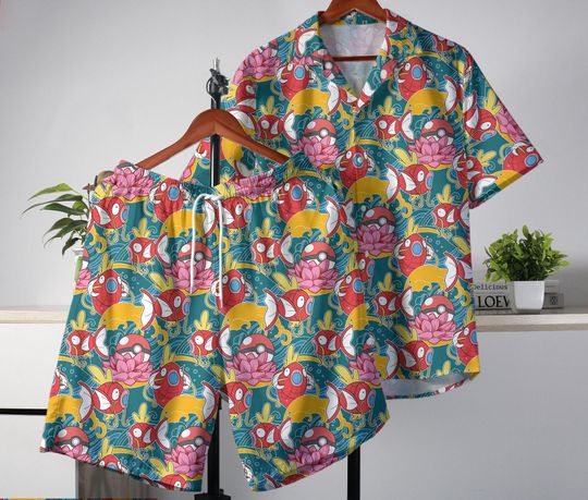 Magikarp Hawaiian Shirt Tropical Button Up Shirt Summer Hawaiian Short Aloha Hawaii Set Magikarp Shirt Gifts