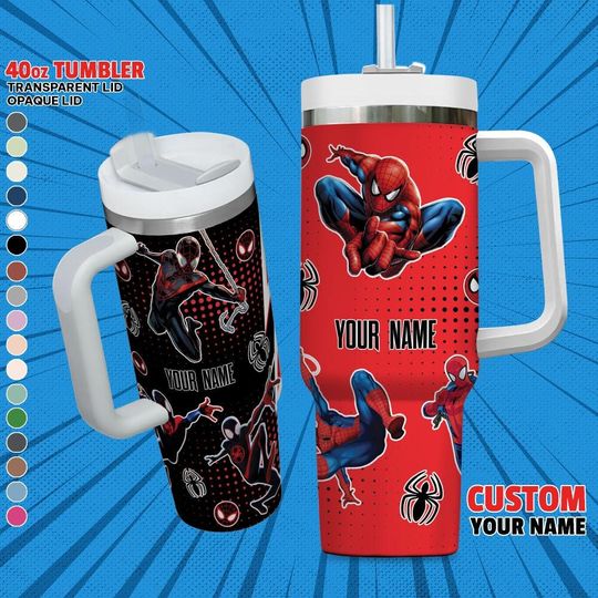 Custom Marvel Spiderman Vs Miles Morales Colorful Tumbler, Personalized Marvel 40oz Tumbler With Handle Spider man Characters Tumbler