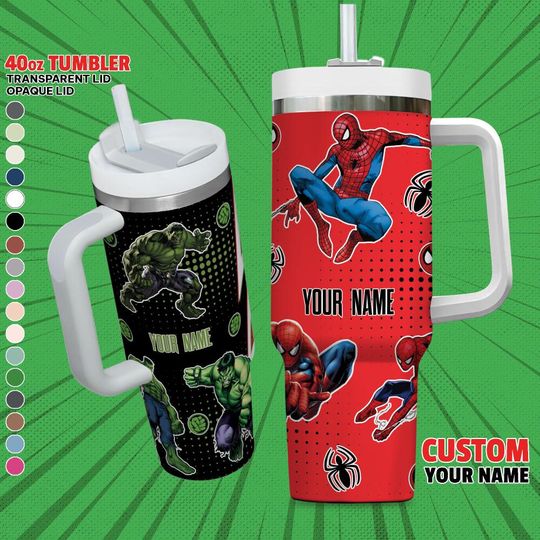 Custom Marvel Spiderman Vs Hulk Colorful Tumbler, Personalized Marvel 40oz Tumbler With Handle Spider man Characters Tumbler