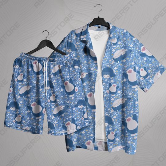 Chubby Hawaiian Shirt Tropical Hawaii Set Hawaiian Button-Up Shirt Blue Chubby Shirt Gifts