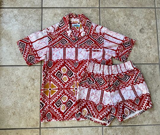 1960s PENNEYS Batik Cotton Cabana Set Shirt & Swim Trunks | Medium | Hawaii Summer Swimwear Ivy League